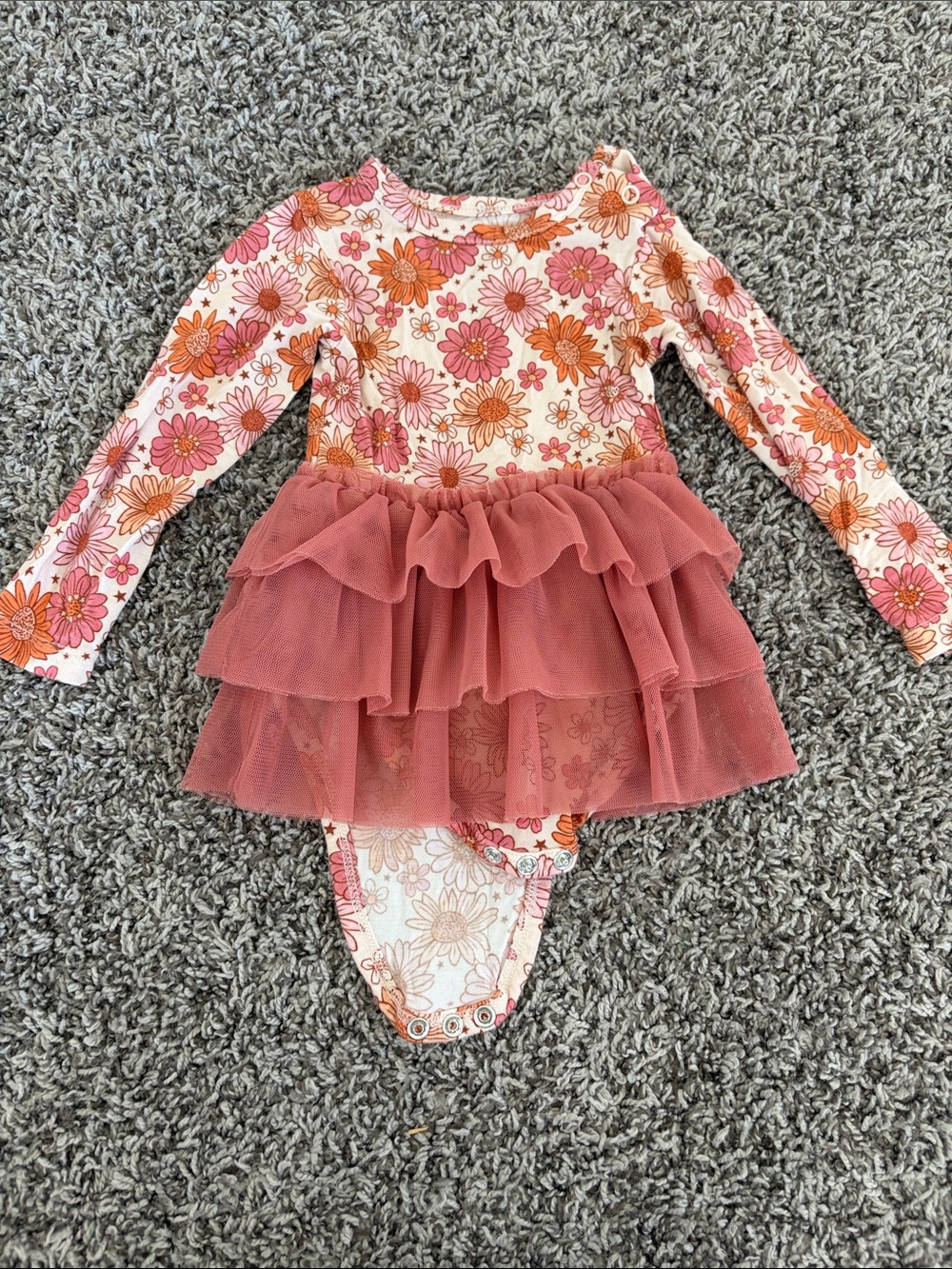 Dream Big Little Co Floral Long-Sleeve Tutu Bodysuit Dress